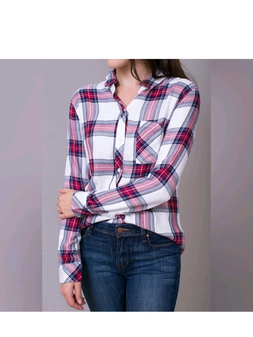 Rails Hunter White Rose Pink Plaid Button-Up Shirt Xs